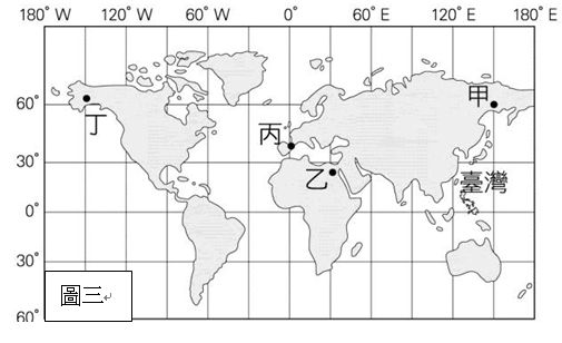 題組 8 圖三 為世界簡圖 若圖中乙地時間為下午3 00 則台灣 時區經線 阿摩線上測驗