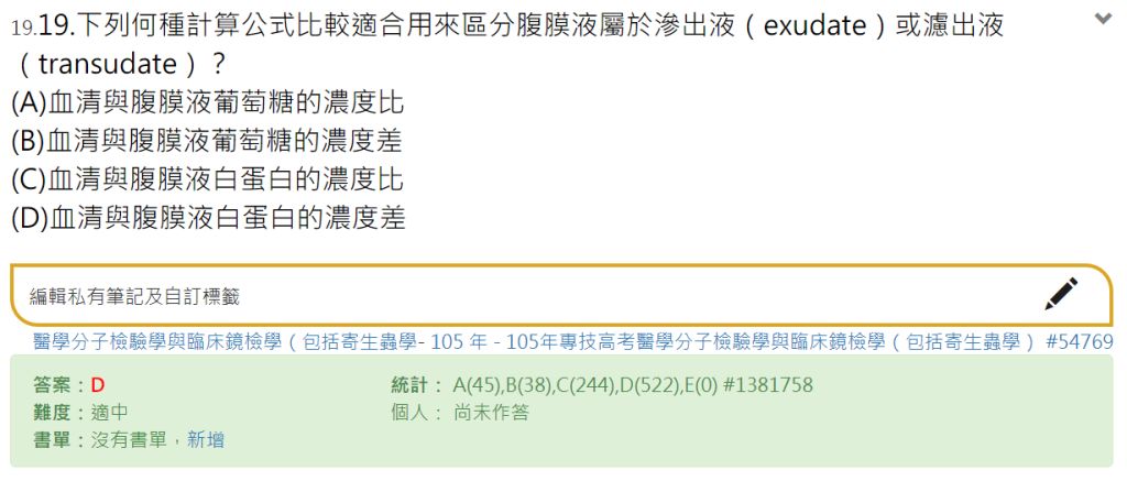 膀胱破裂患者 腹水與血清檢體測creatinine和尿素氮 阿摩線上測驗