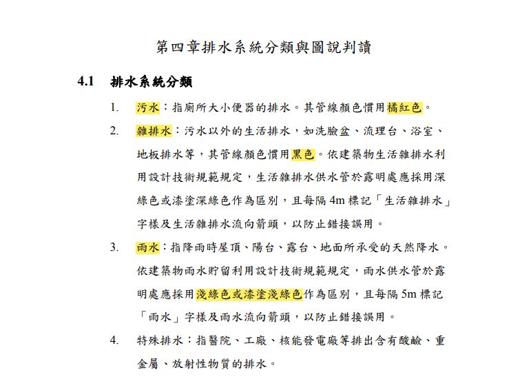 13 有關排水系統圖說分類判讀 下列何者配合有誤 A 污水 管線顏色 阿摩線上測驗