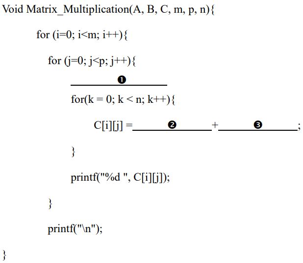 八、請完成以下矩陣相乘函式的指令。（10 分）
