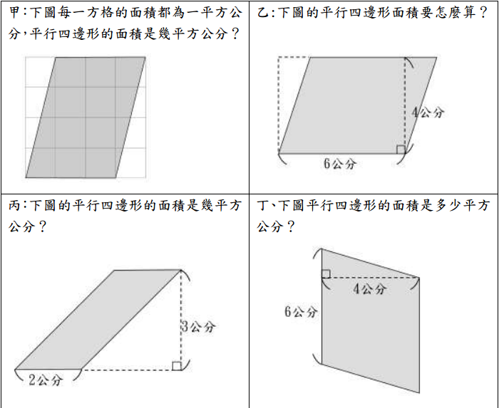 重新載圖9 面積的教學順序 下面為四個面積相關數學問題 請依認知需求困難度安 阿摩線上測驗