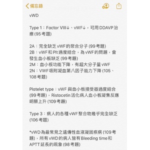 vWD的整理、考題重點